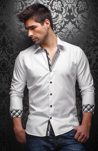 Au Noir Collection: White Dress Shirt For Men With Jacquard Fabric