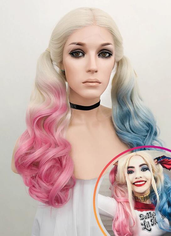 blonde pink and blue wig