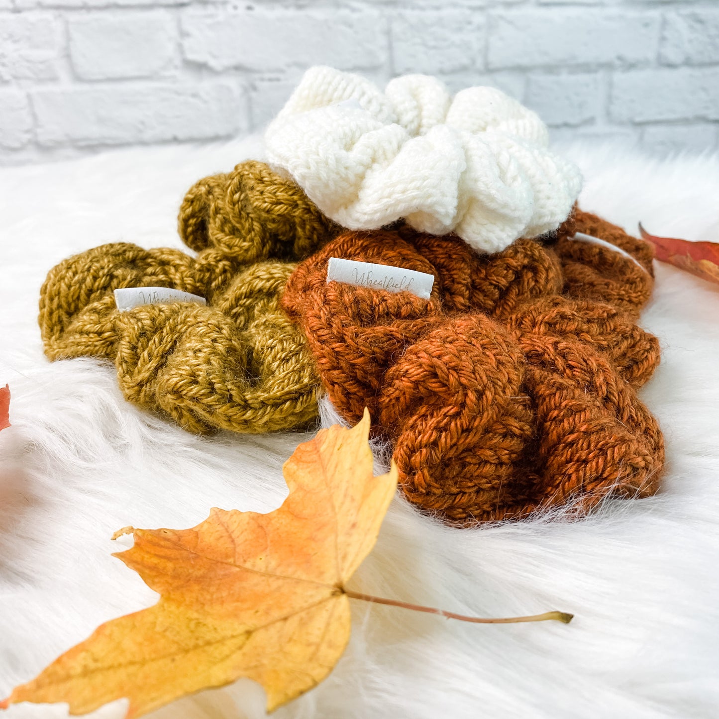 Knitted Scrunchies for Women - Fall Colors - Mustard | Pumpkin