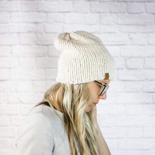 Womens Chunky Knit Slouchy Winter Hipster Beanie Hat in Cream