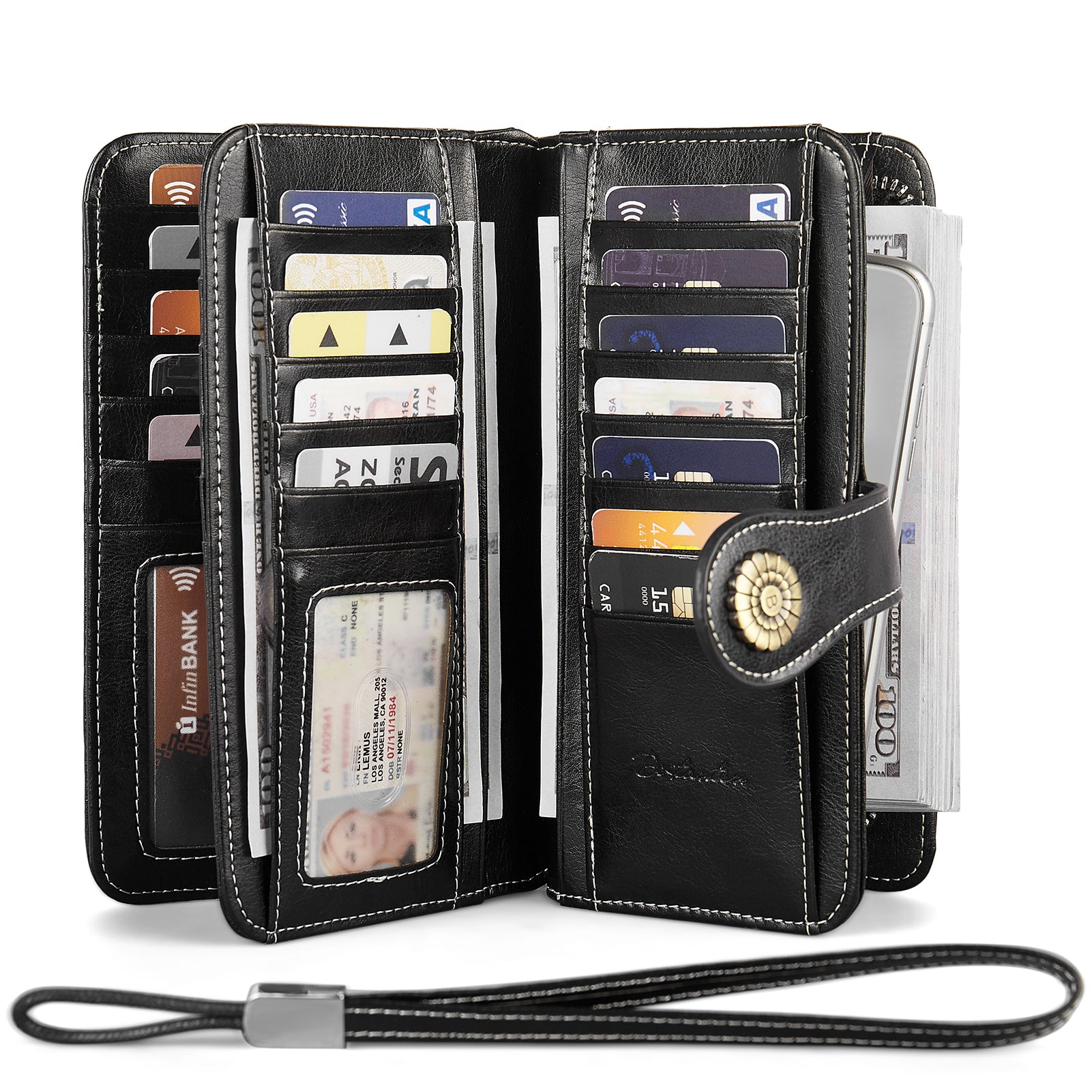Details about   100% Genuine Leather Women's Long Clutch Zipper wallet RFID Blocking Card Holder