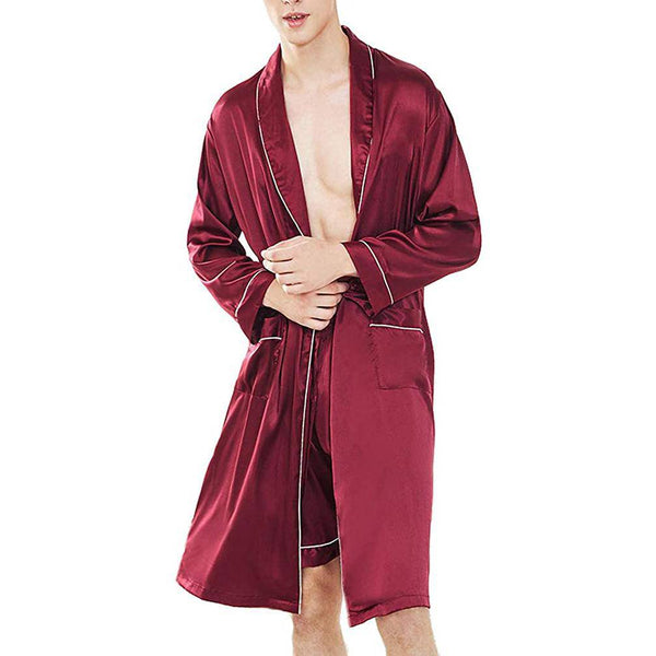 Litteking Men's Satin Bathrobe Nightgown Casual Silk Long Sleeve Kimono Robe Loungewear Sleepwear Pajama with Belt 