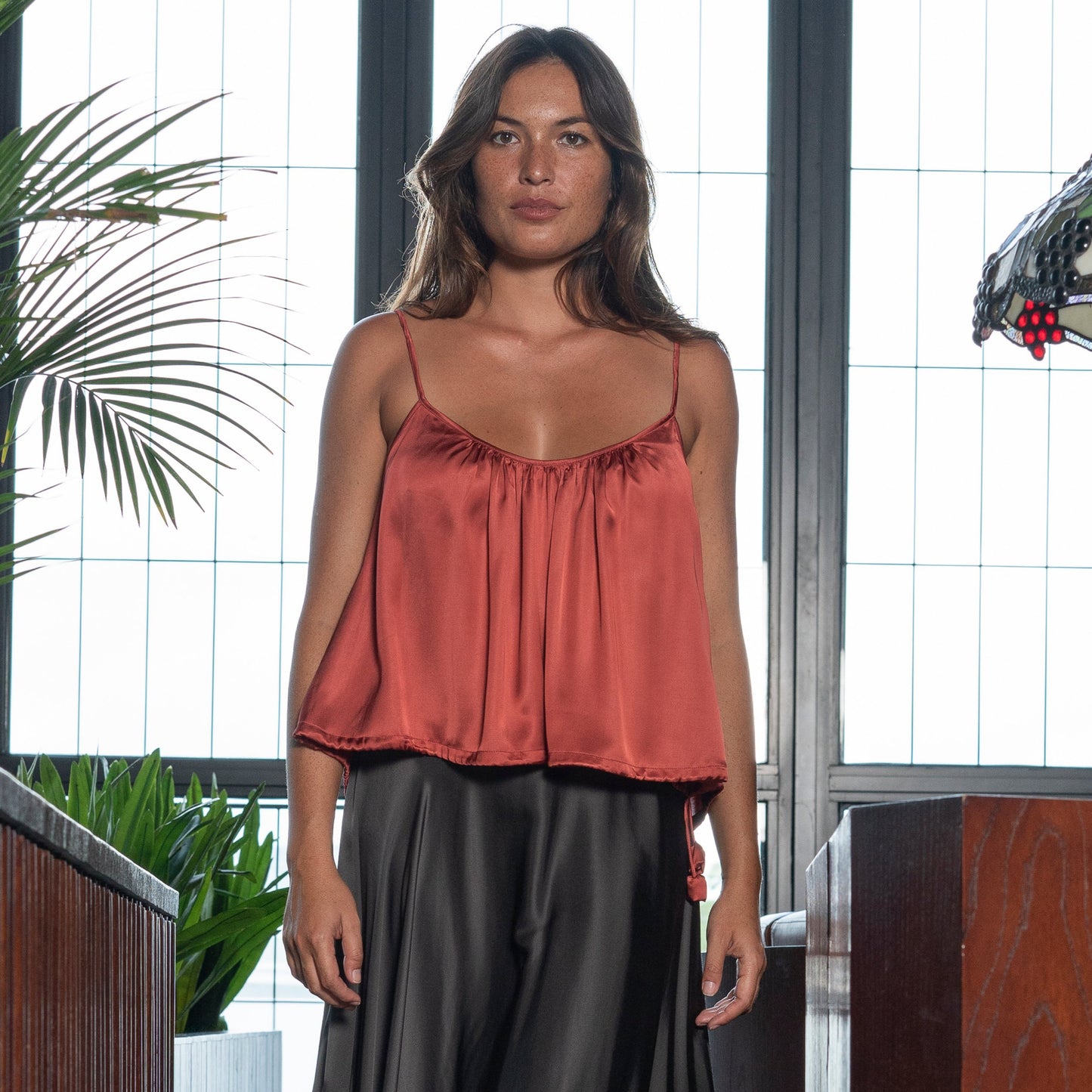 RINKI FLOW STRING CAMISOLE - Rayon Viscose Satin | Dusty Rose