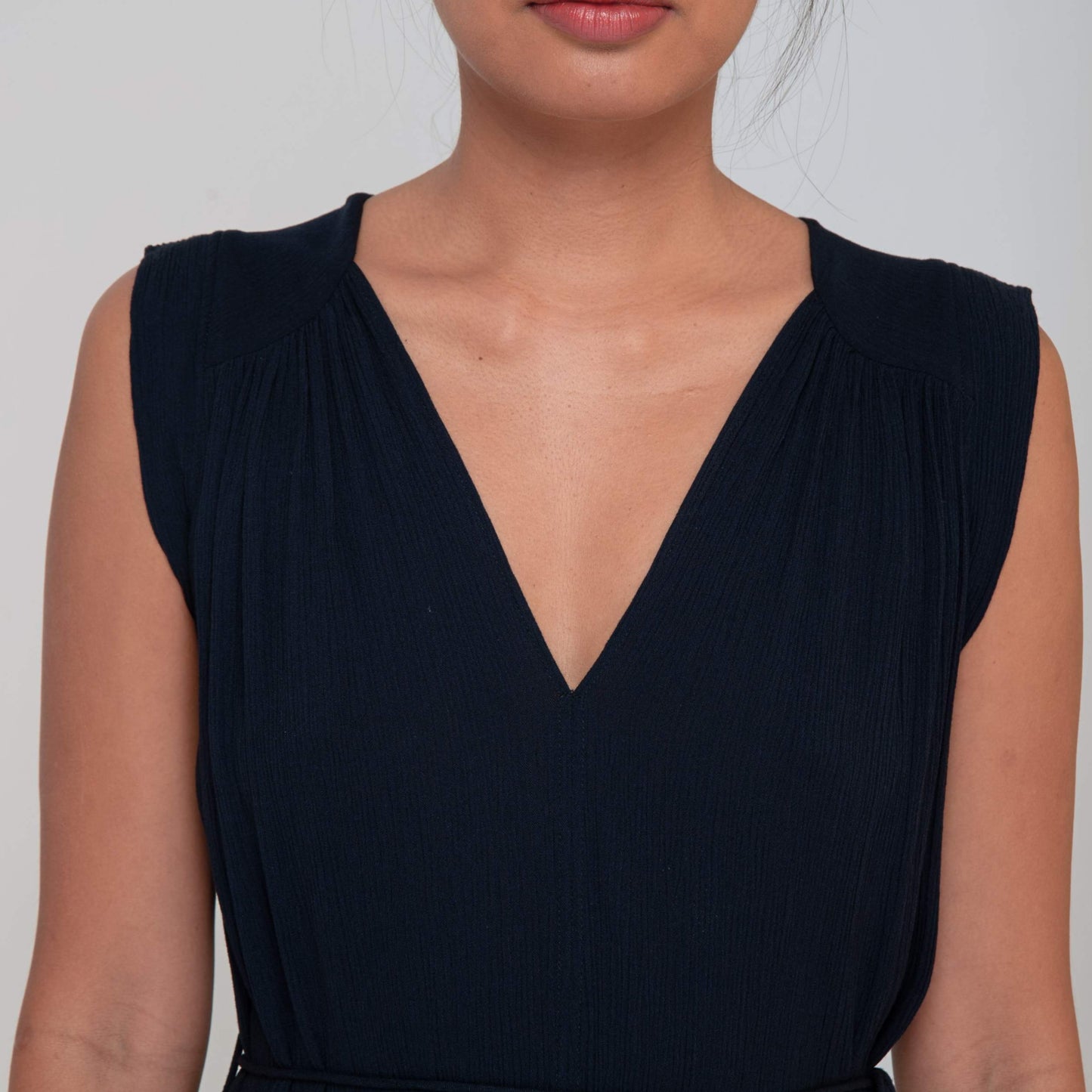 TRANSIT SLEEVELESS DRESS - Crinkled Rayon | Midnight Blue