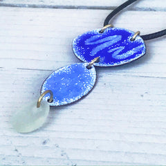 blue enamel ocean inspired necklace seaglass