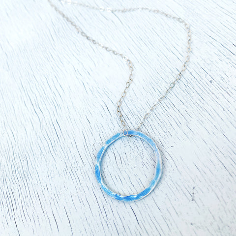 light blue open circle karma necklace silver sterling chain