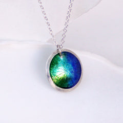green blue aqua silver disc necklace