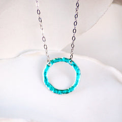 seagreen hammered circle necklace