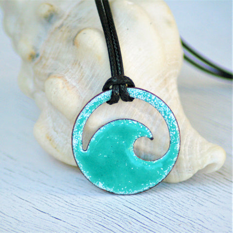 turquoise enamel wave necklace mother day gift