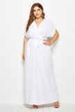 White Flutter Sleeve Jersey Knit Plus Size Maxi Dress