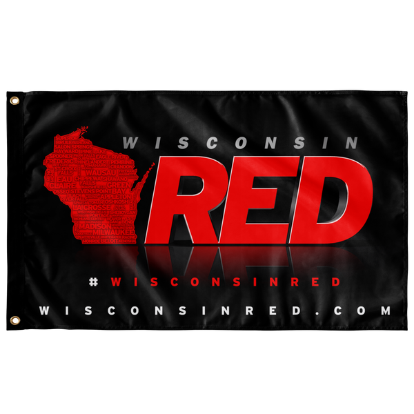 Wisconsin RED Logo Flag (Black, Full Effects) Wisconsin Red