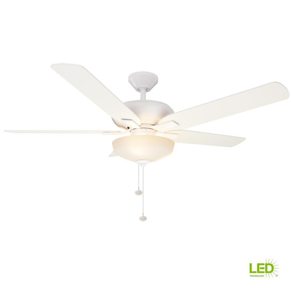 Hampton Bay Holly Springs 52 In Led Indoor Matte White Ceiling Fan With Light Kit