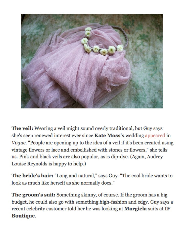 a naturally dyed veil with a written interview below it