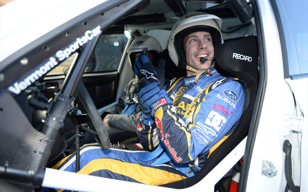 Travis Pastrana testing in the Vermont Sports Car prepped Subaru STI. 