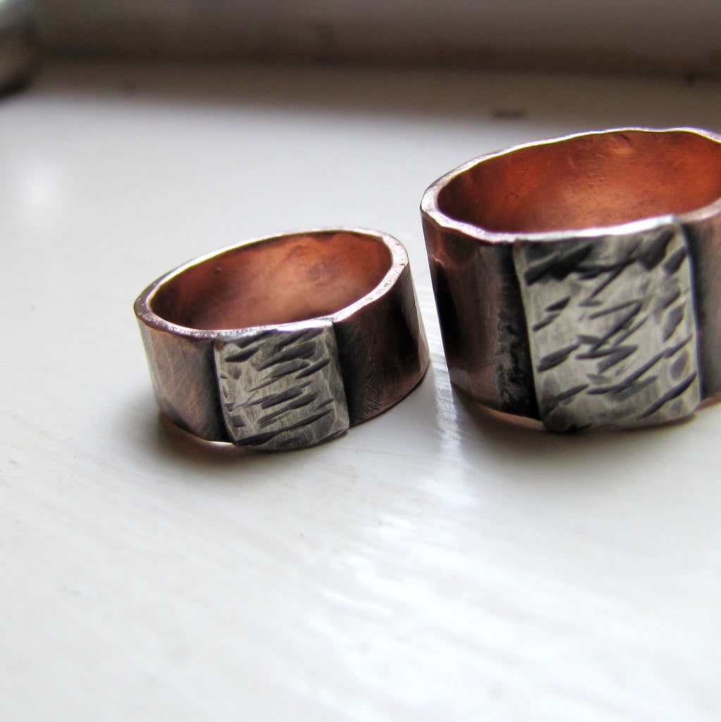 Wedding Band Set Hammered Copper Unique Wedding Rings