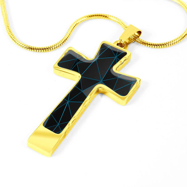 Blue Carbon 3D Poly Art Luxury Cross Necklace