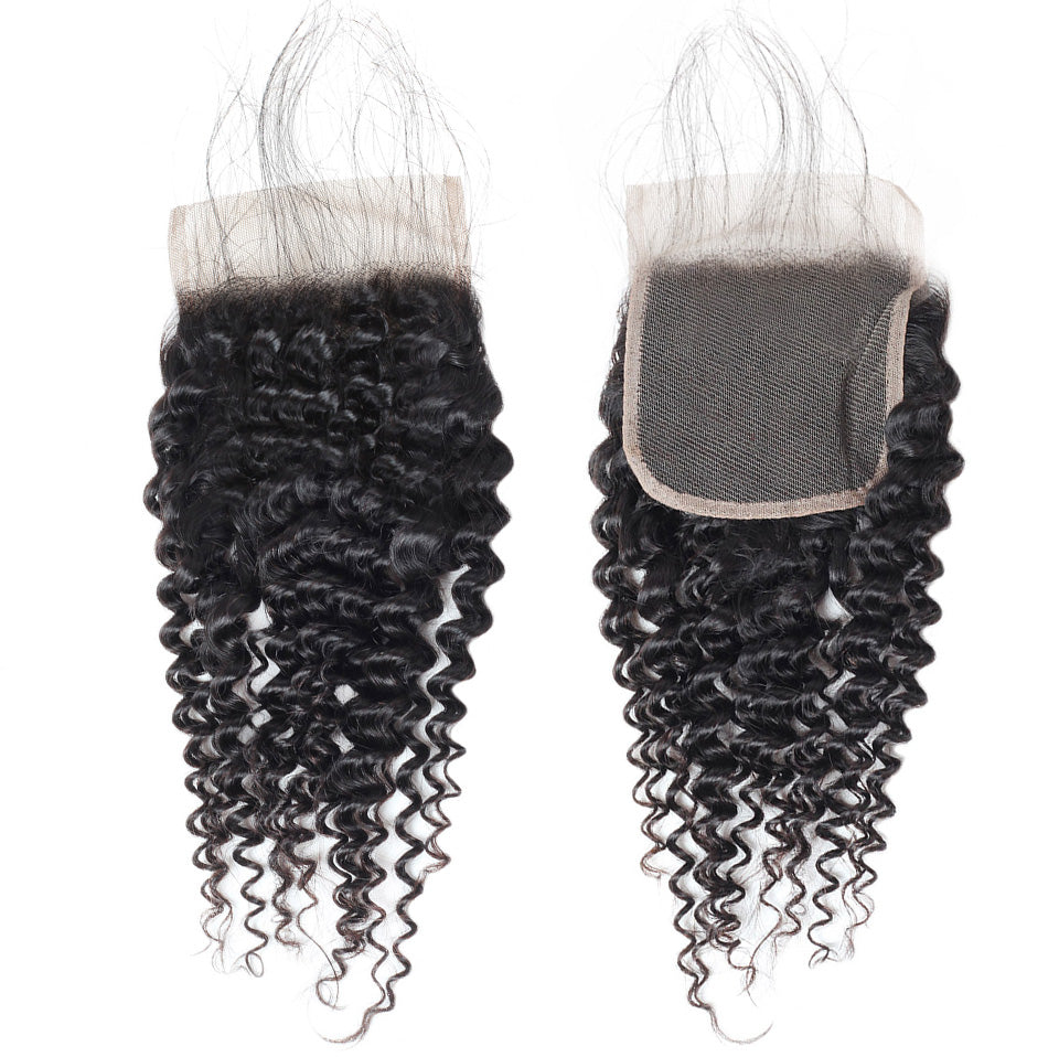 Indian Kinky Curly Hair 4 Bundles with Lace Closure