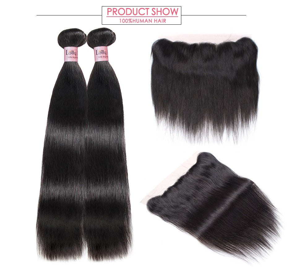 Brazilian Straight Hair 2 Bundles with 13x4 Lace Closure Lolly Hair