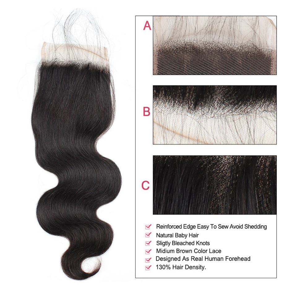 Malaysian Body Wave Human Hair 4 Bundles with Closure 9A Lolly Hair