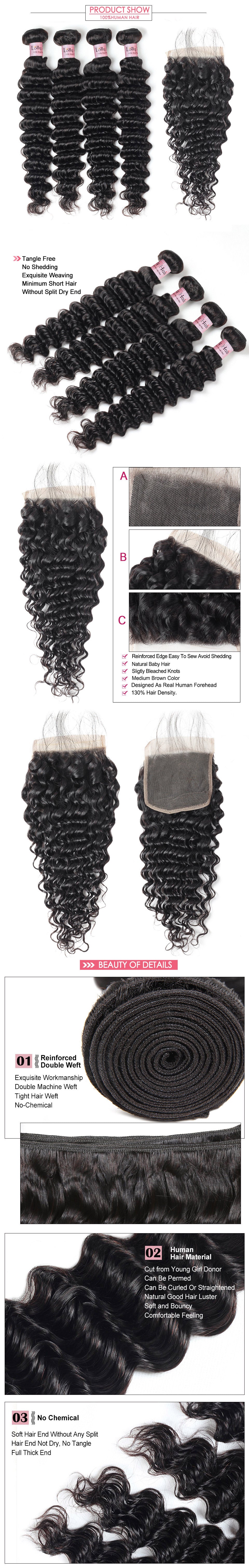 Deep Wave 4 Bundles With Lace Closure