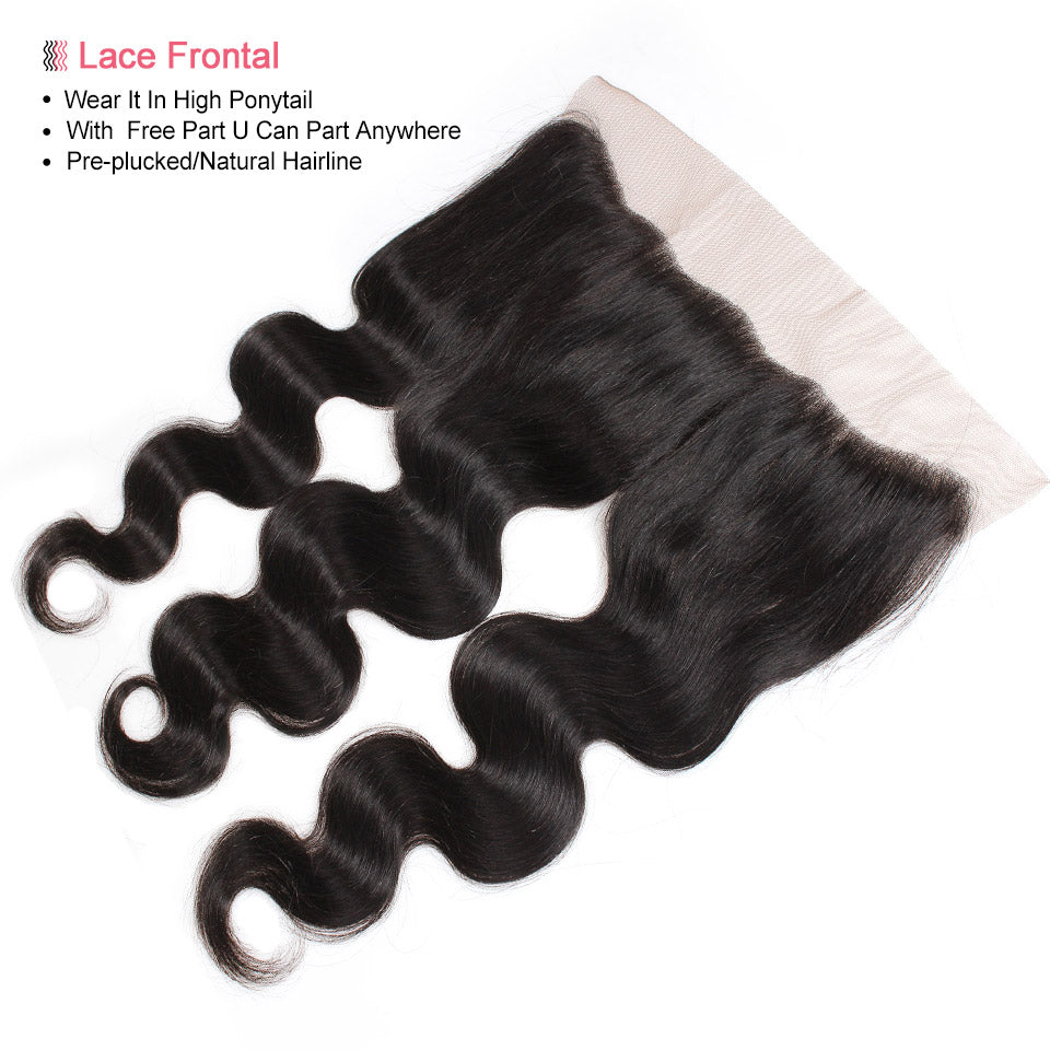 Lolly Malaysian Virgin Hair Body Wave 3 Bundles With 13x4 Lace Frontal Closure