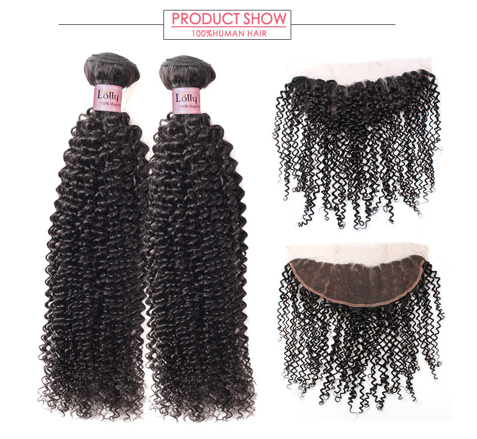 LOLLY 9A Malaysian Curly Human Hair 2 Bundles with 13x4 Lace Frontal