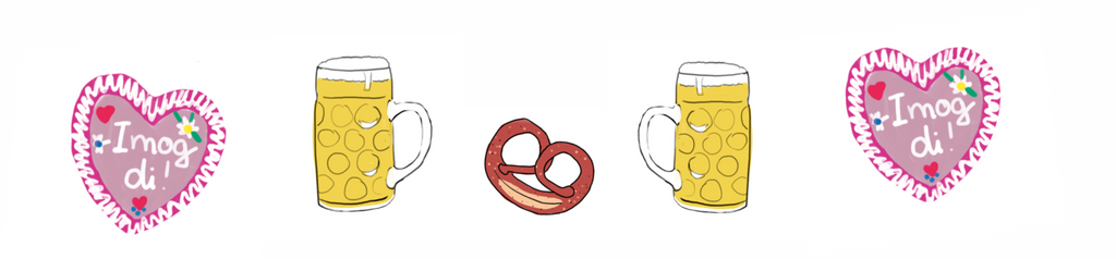 cute stuff Illustration von der Wiesn - Bierkrug, Mass und Wiesnherzen