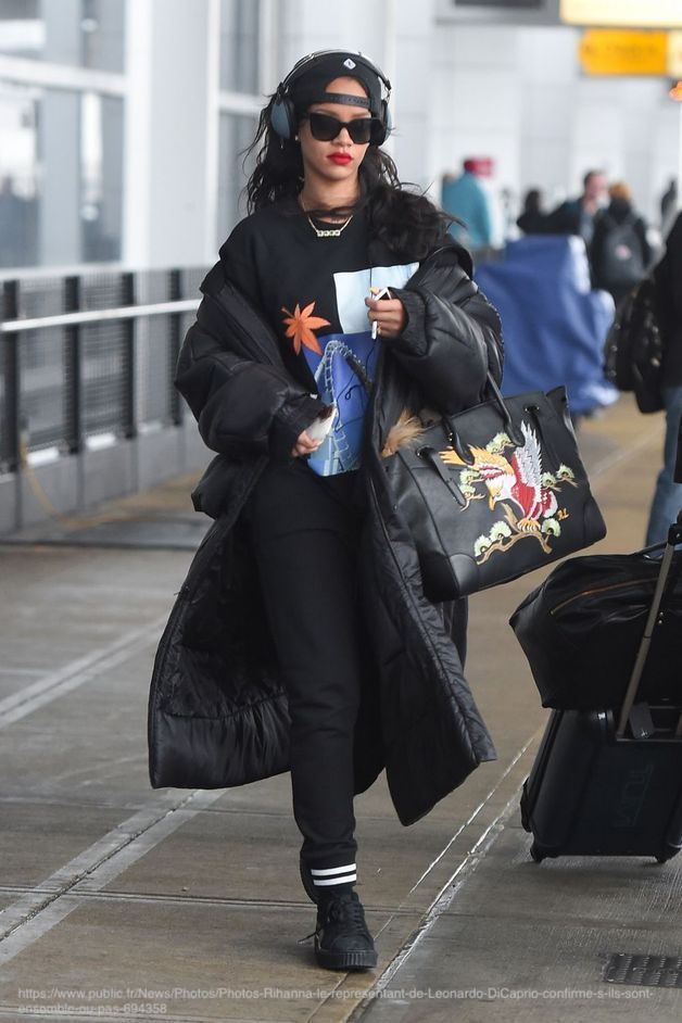 Rihanna wearing an oversize down jacket
