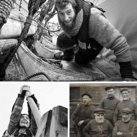 3 black and white photos of seafarers