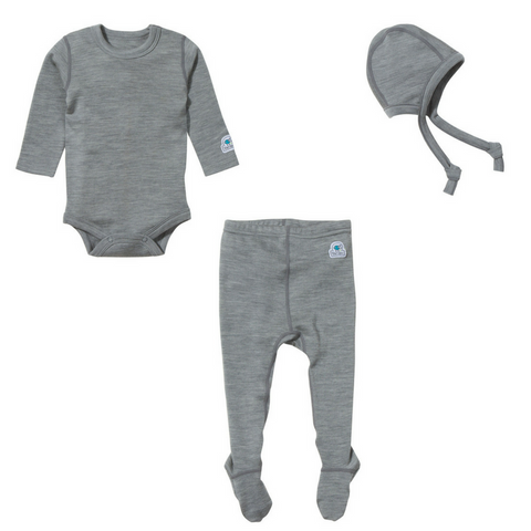 Marl-Gray base layer set: Onesie + Leggings + Hat