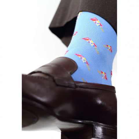 Sky blue pima cotton socks with ice pops dessert pattern