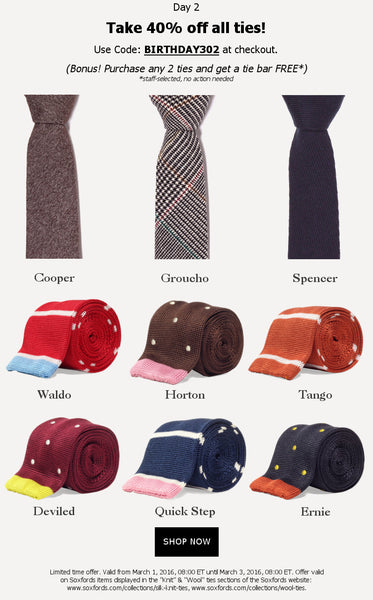 Skinny silk knit ties and handmade wool ties by Soxfords