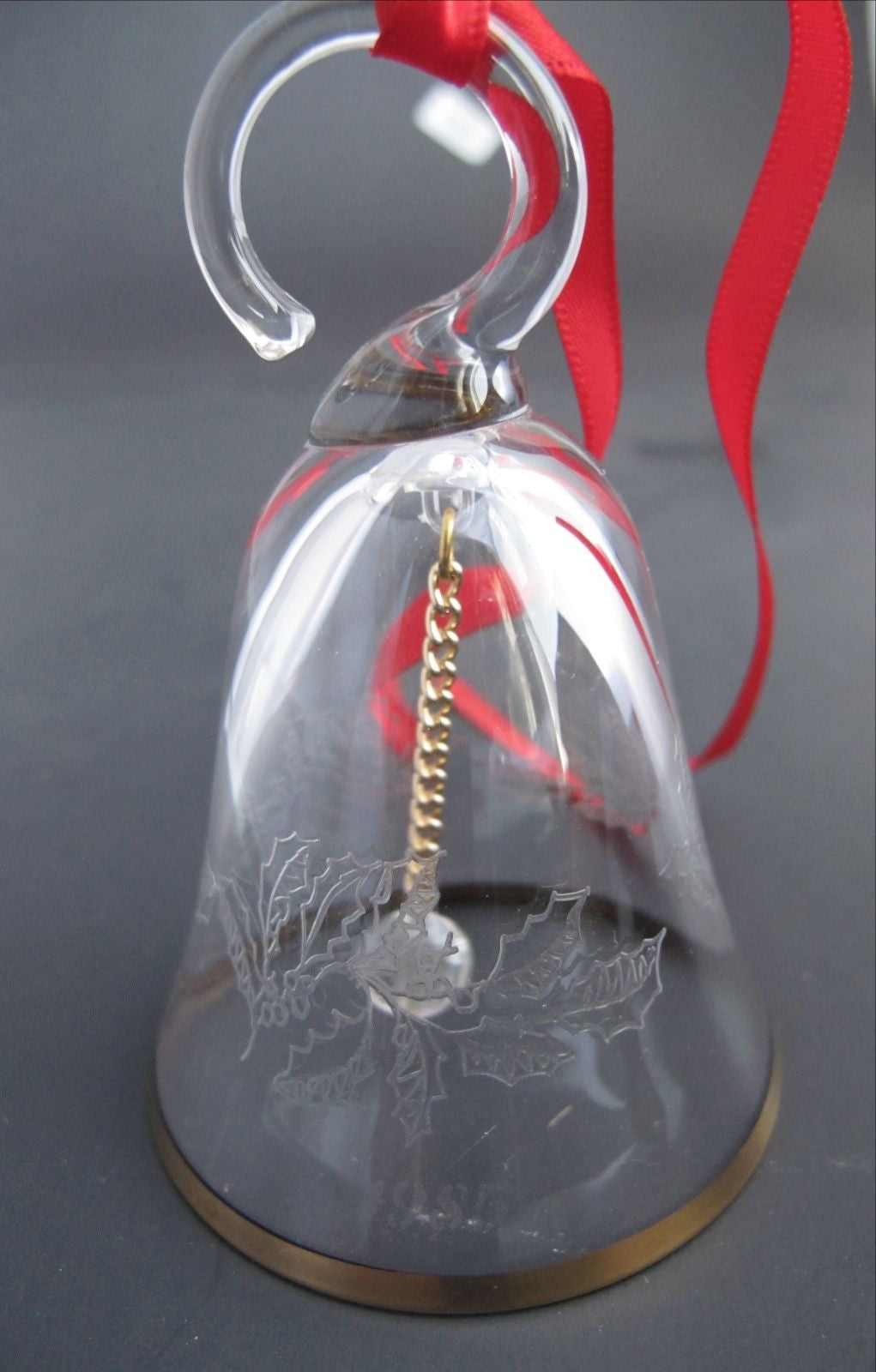 Lenox Crystal 1985 Holly miniature bell ornament Hand blown Made in USA - O'Rourke crystal awards & gifts abp cut glass