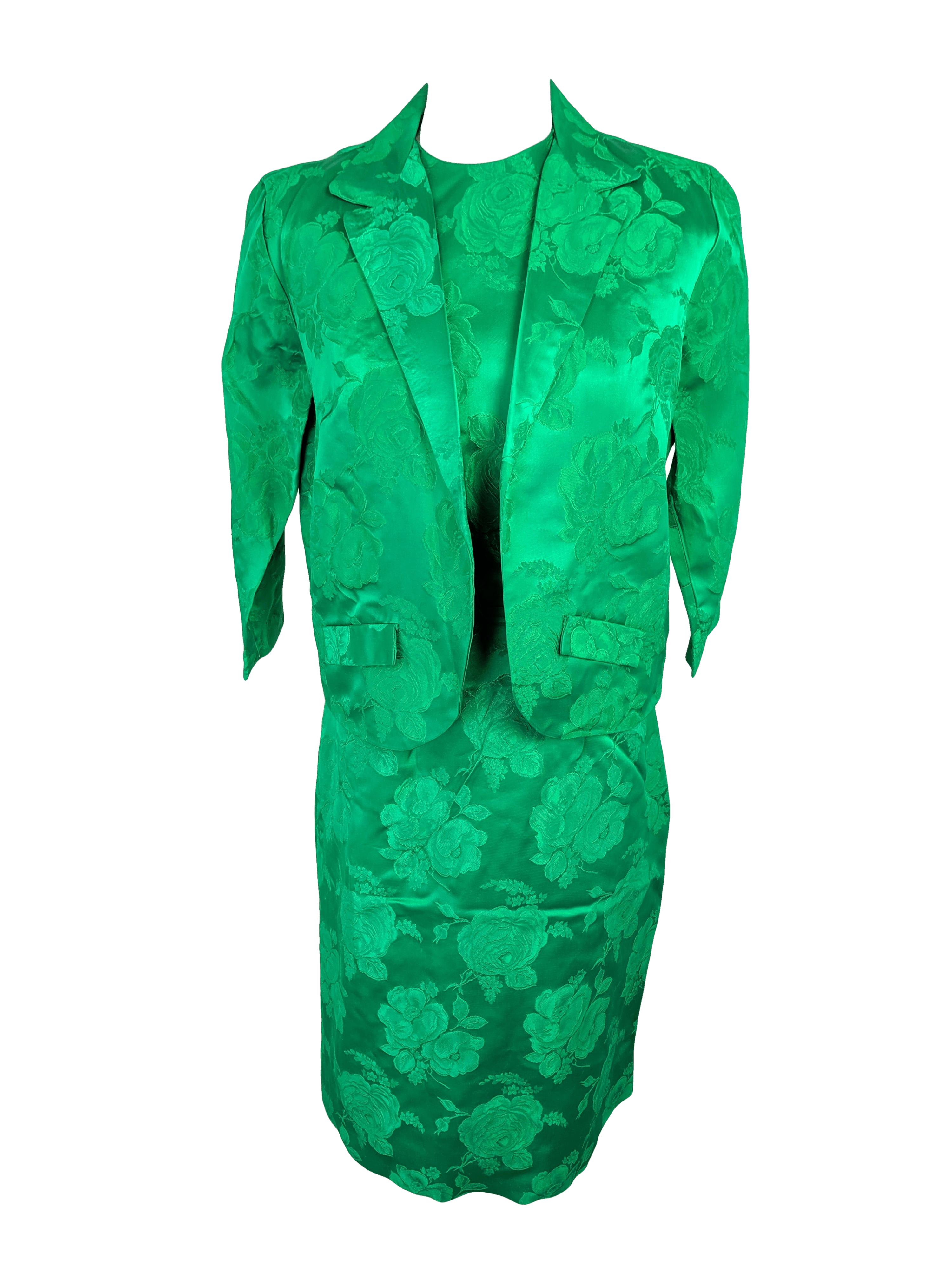 green brocade dress