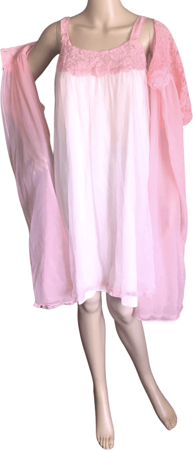 Vintage peignoir set size large vintage lingerie pale pink nightgown and robe 100% nylon