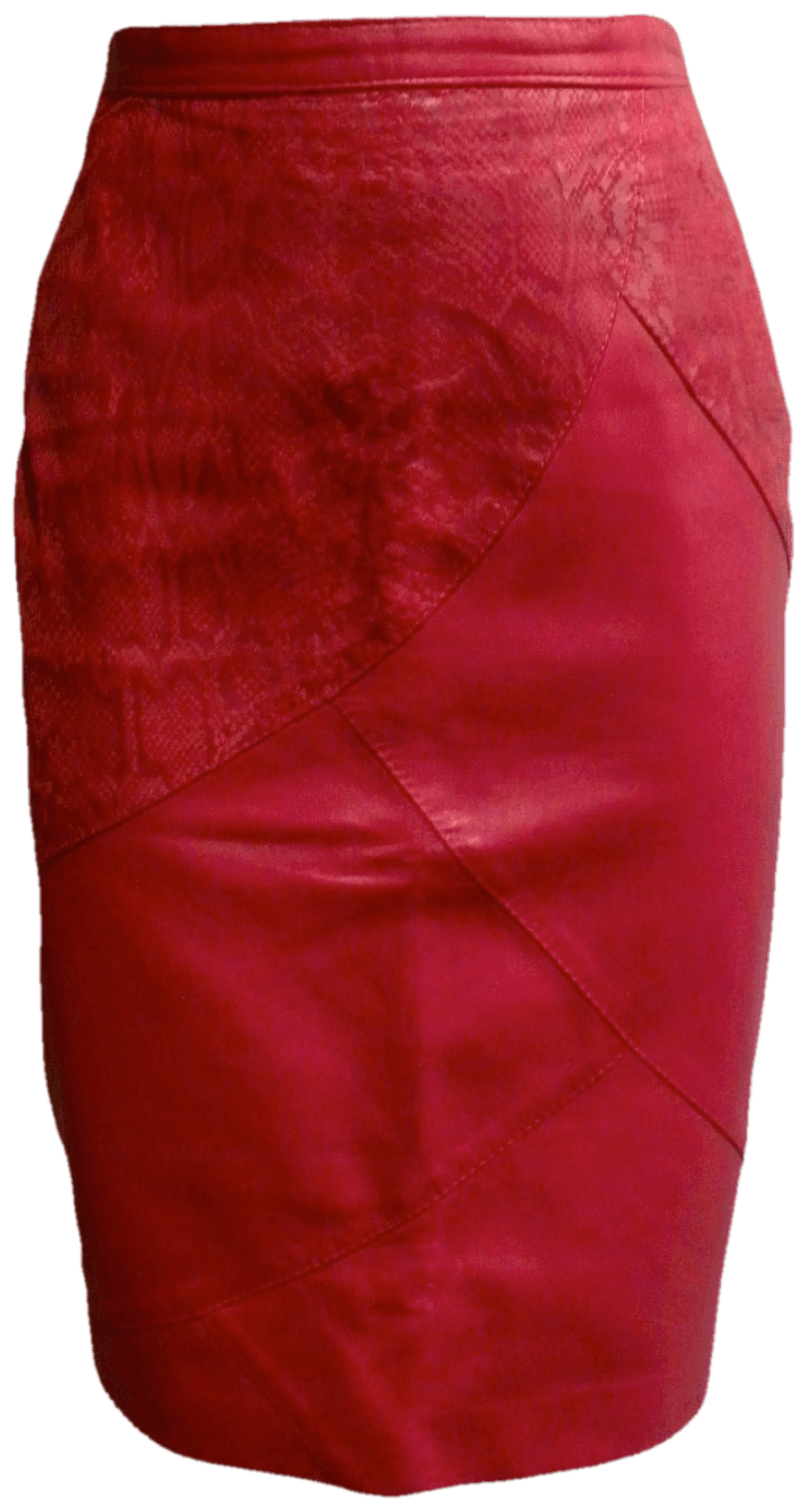 Red Leather Skirt with Snakeskin Print 