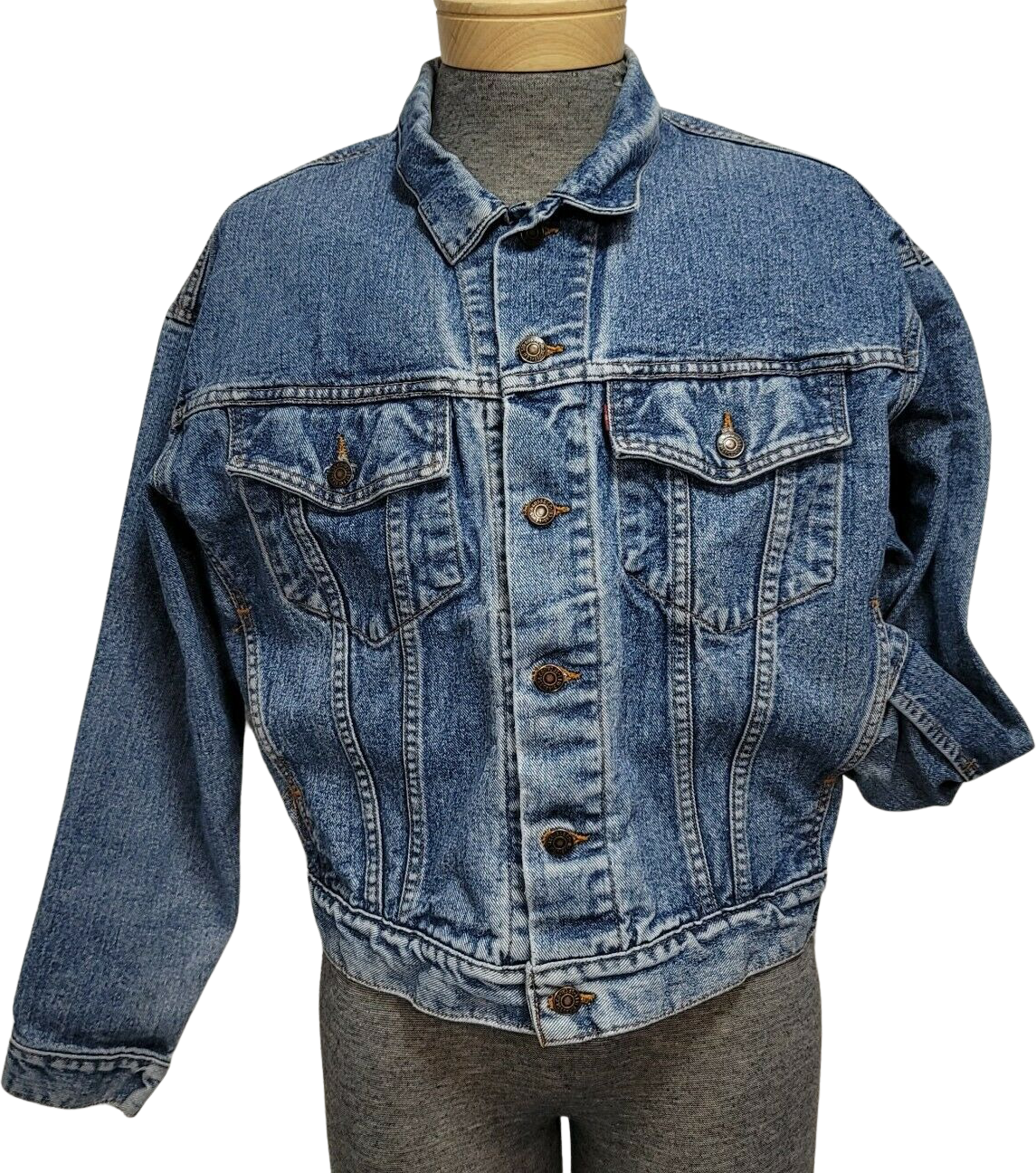 Vintage 90s Levi\u2019s Men M Light Blue Denim Jean Jacket Trucker Red Tab Cotton USA