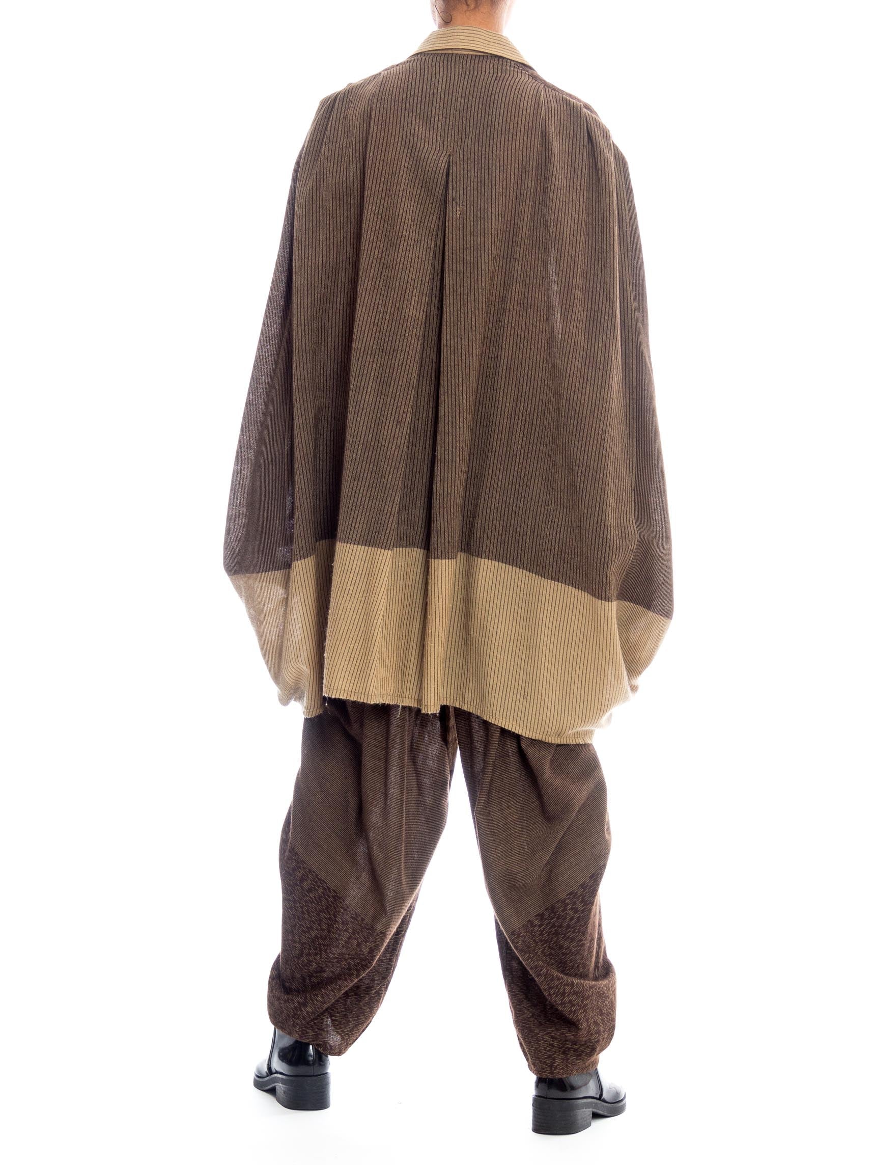 Vintage 80s Issey Miyake Tan and Brown Wool Blend Oversized Shirt