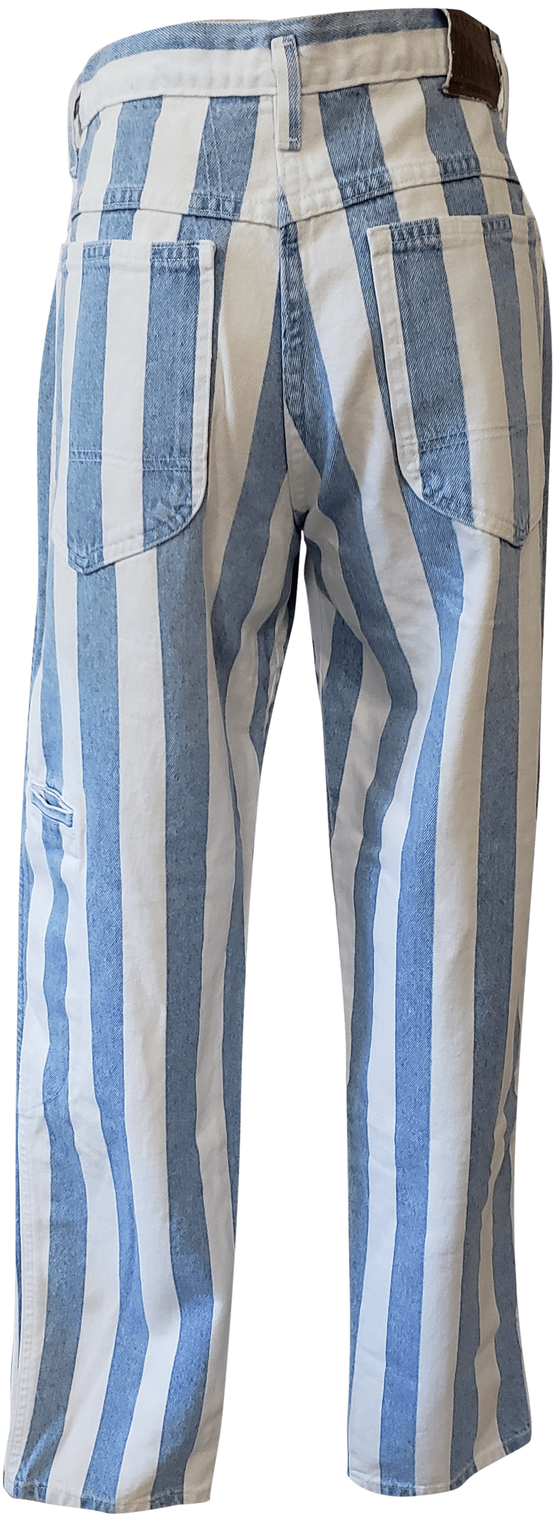 blue and white vertical striped pants