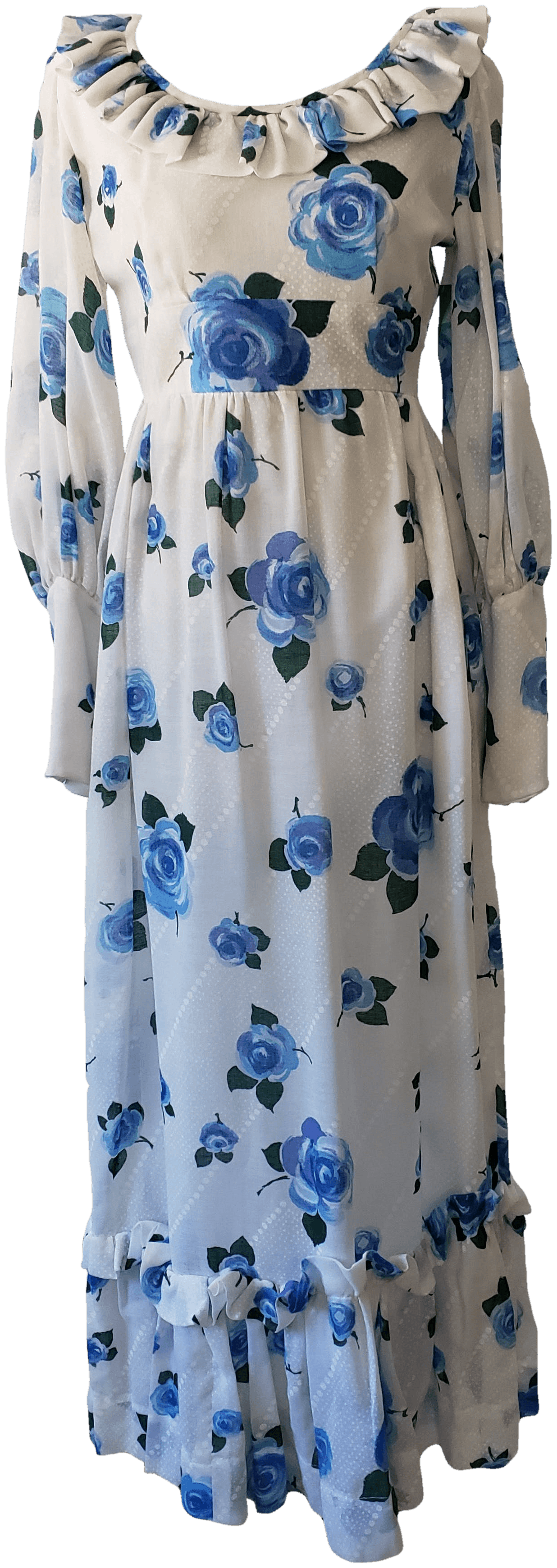 Vintage Blue And White Floral Print Maxi Dress With Ruffle Details Shop Thrilling 