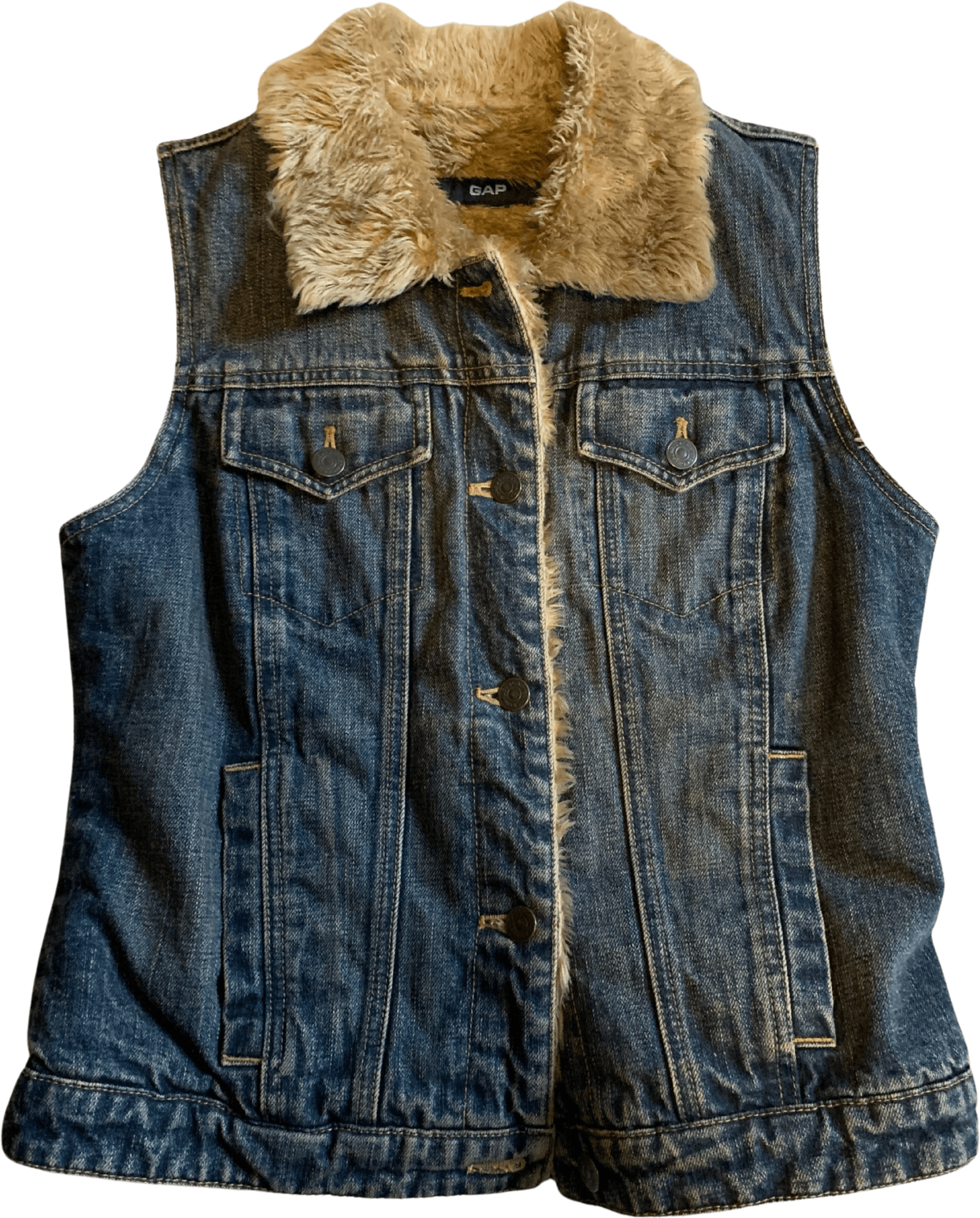Cerebro monte Vesubio cristiano Vintage 90's Faux Fur Lined Button Denim Vest by Gap | Shop THRILLING