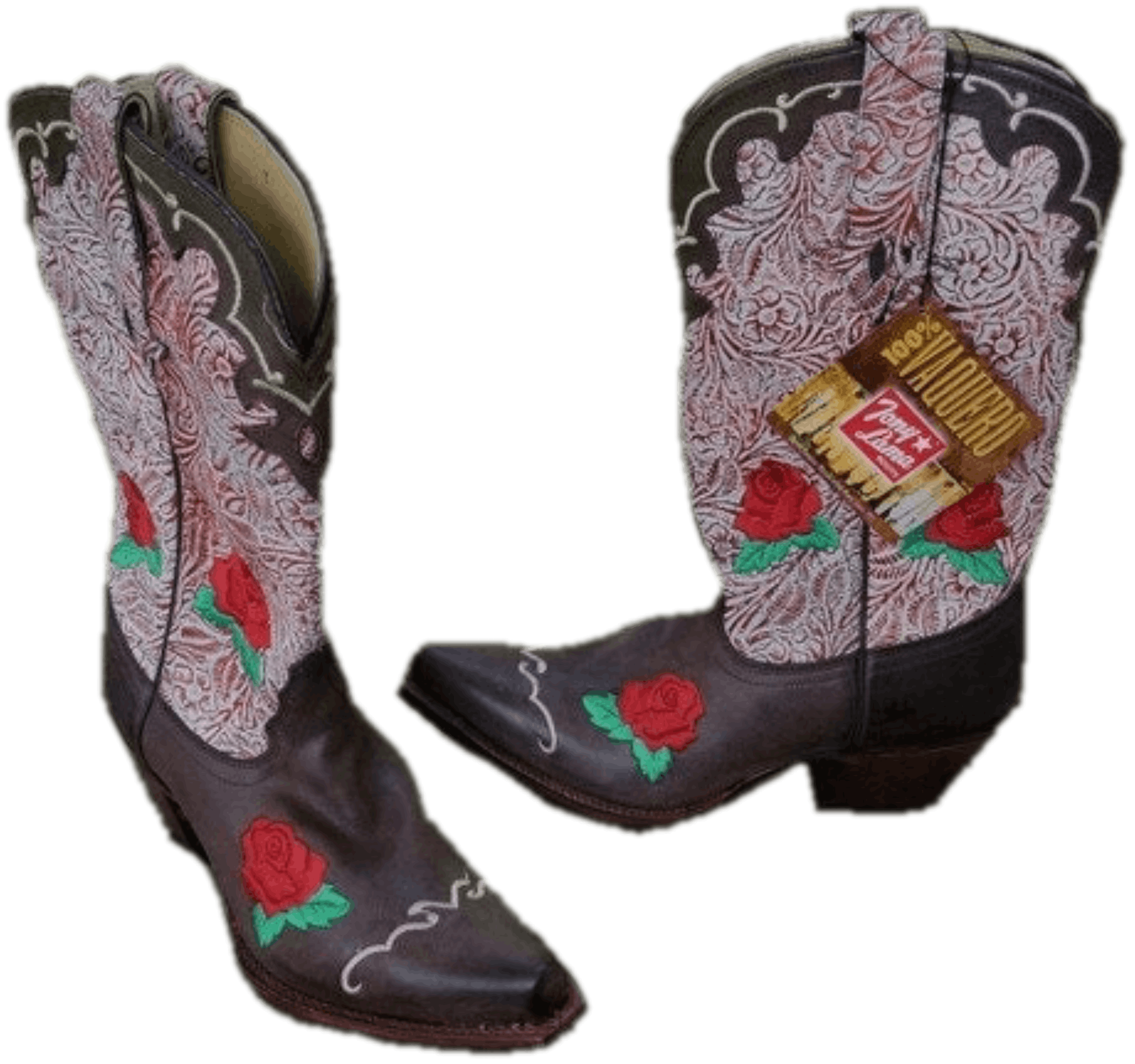 Vintage Deadstock 90s Rose Embroidered Tooled Cowboy Boots by Tony