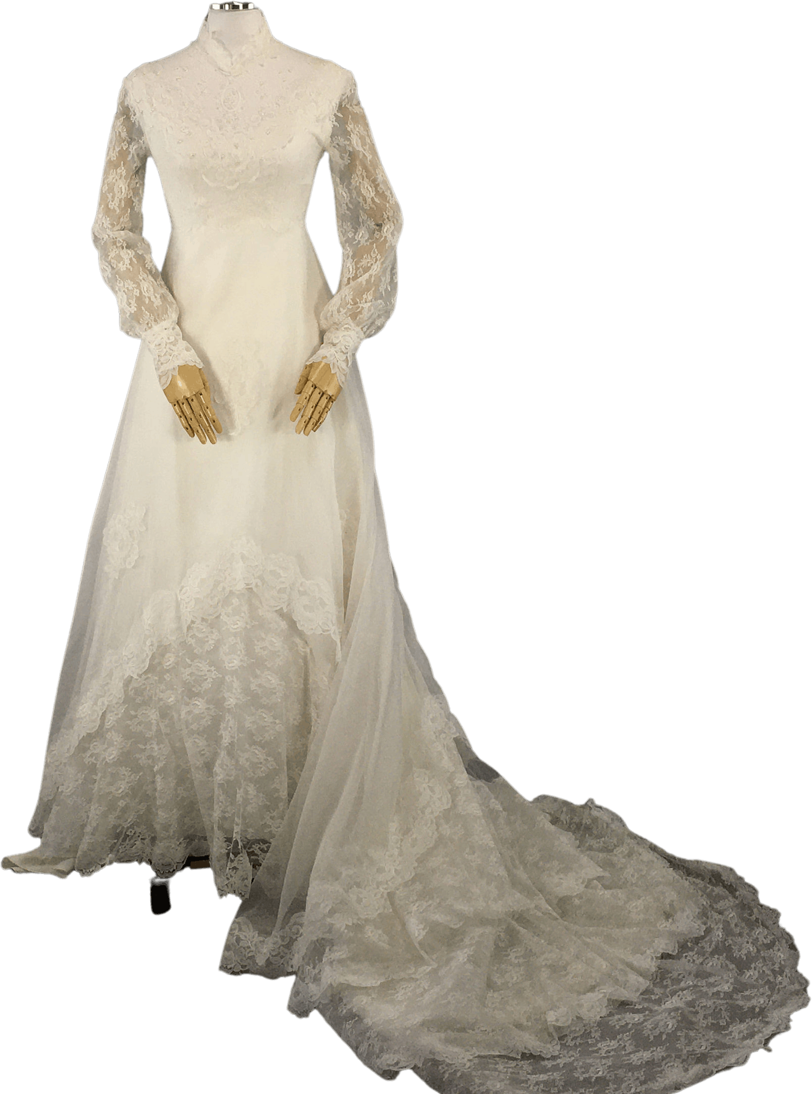 Vintage 70s White Chiffon Lace And Beaded Wedding Dress Shop Thrilling 9354