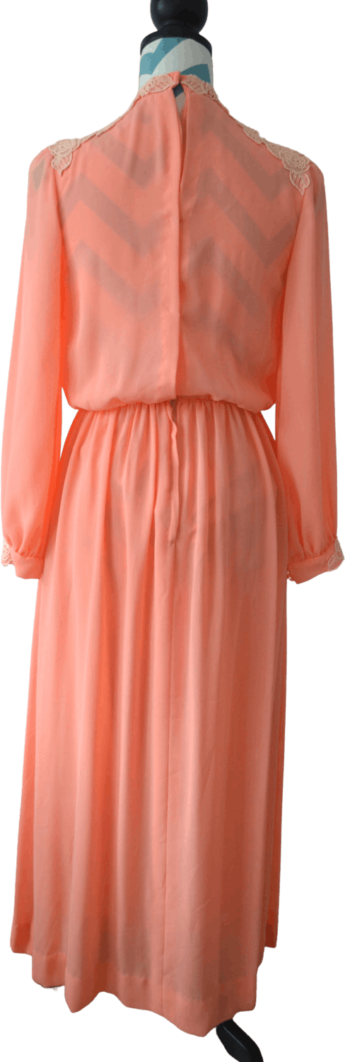 Vintage 70s Peach Long Sleeve Maxi Dress Shop Thrilling 