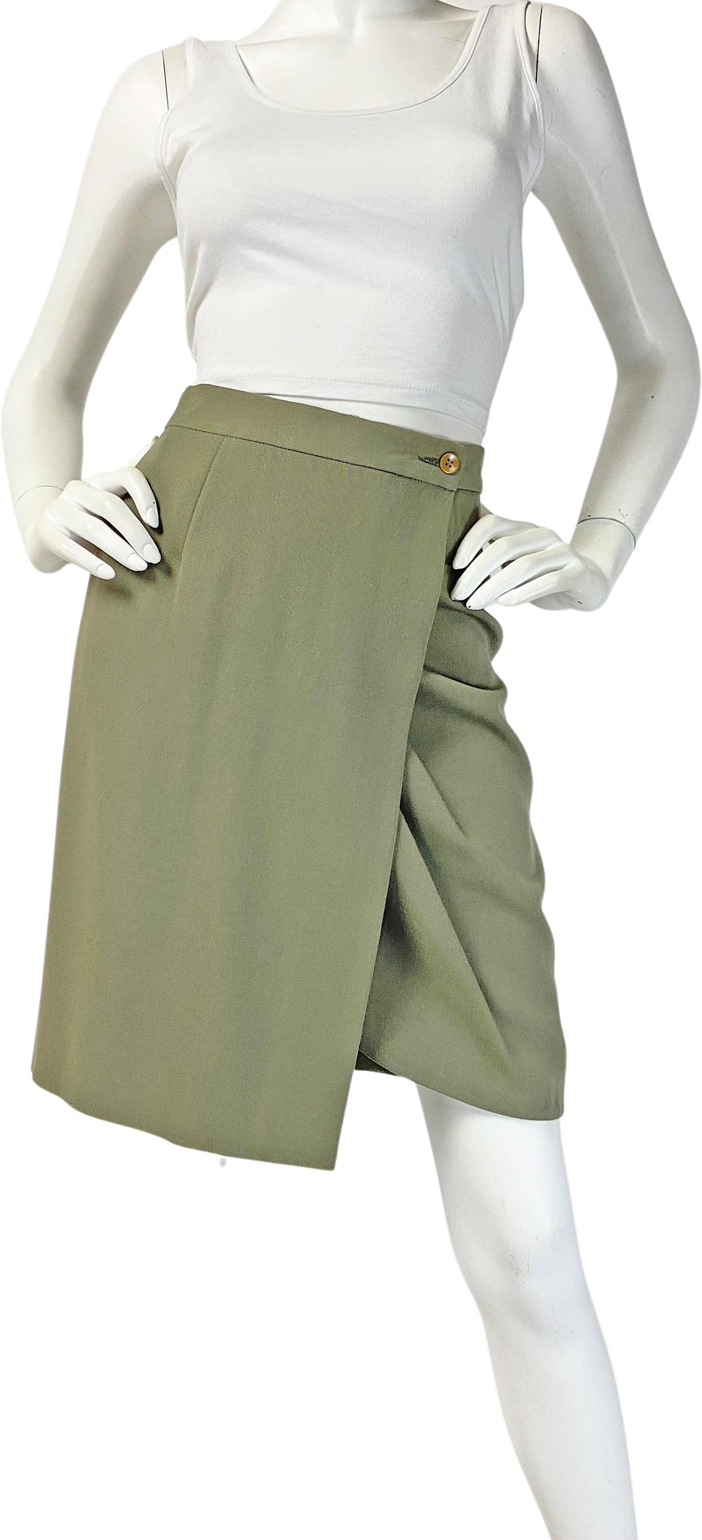 90s Army Green Wool Skirt Wrap Made In Italy P189 By Emporio Armani
