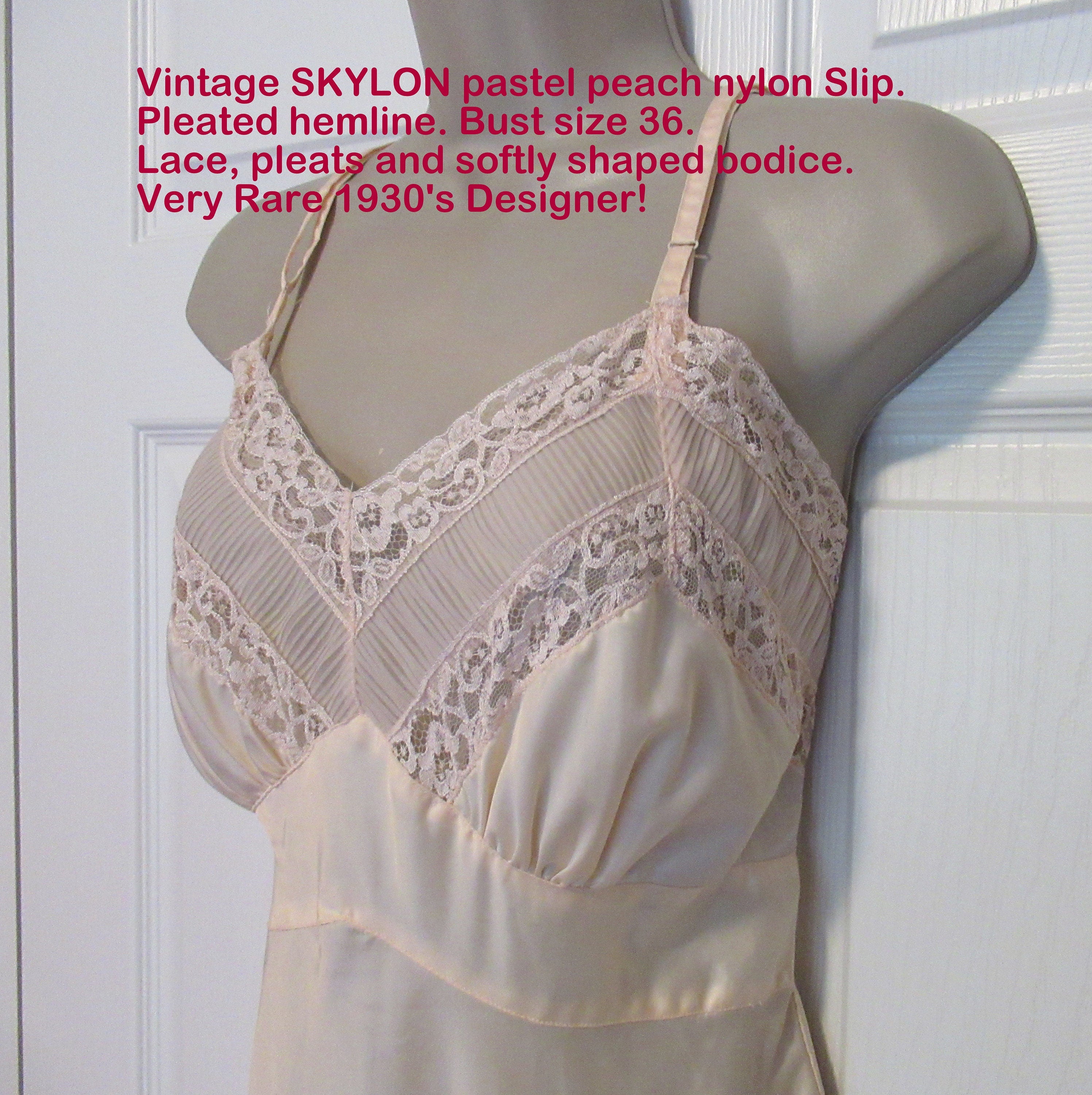 Vintage Skylon Slip Very Rare Skylon Pastel Peach Nylon Pleated Hem Lace  Pleat | Shop THRILLING