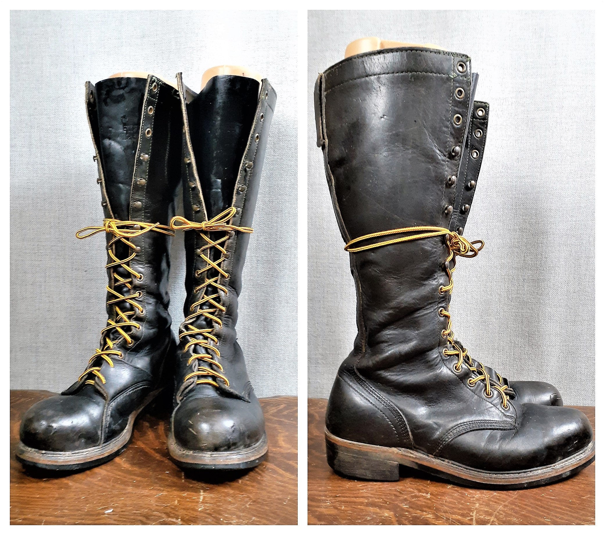Vintage 60s/70s Mens Vng Tall Lace Up Engineer Boot - Punk