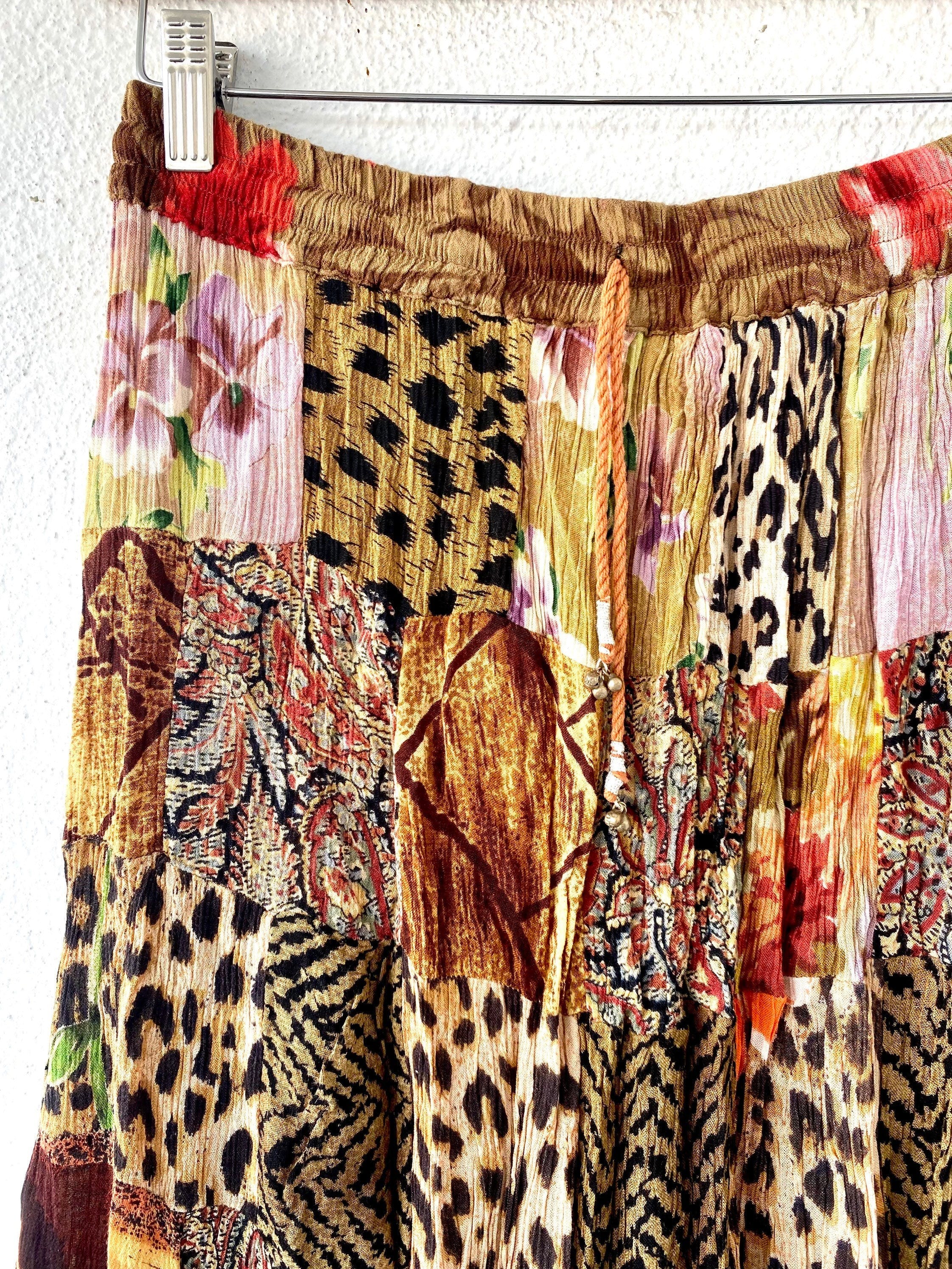 Vintage Floral Animal Print Patchwork Long Maxi Skirt by Her Style