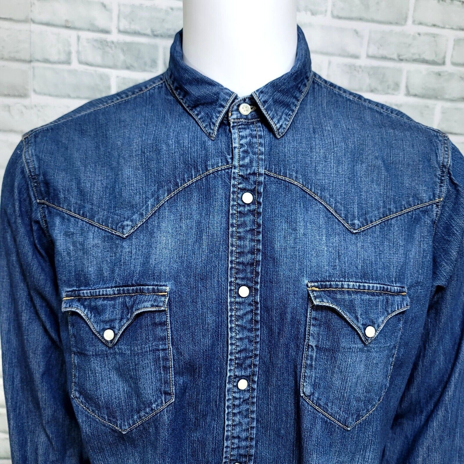 Vintage 90s Blue Heavy Denim Dungaree Work Shirt By Ralph Lauren