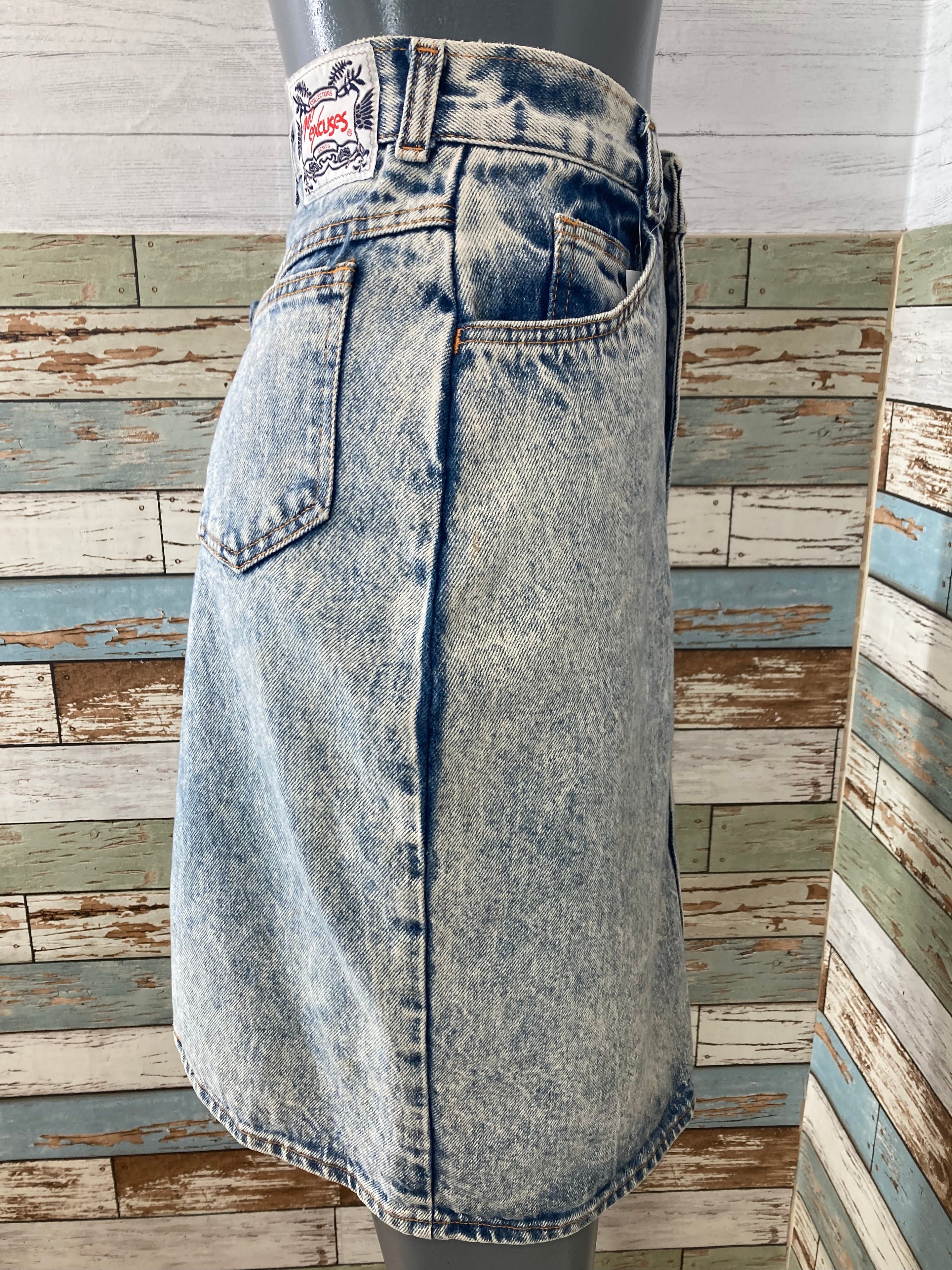 Vintage 90’s High Waisted Acid Wash Denim Midi Skirt by No Excuses | Shop  THRILLING